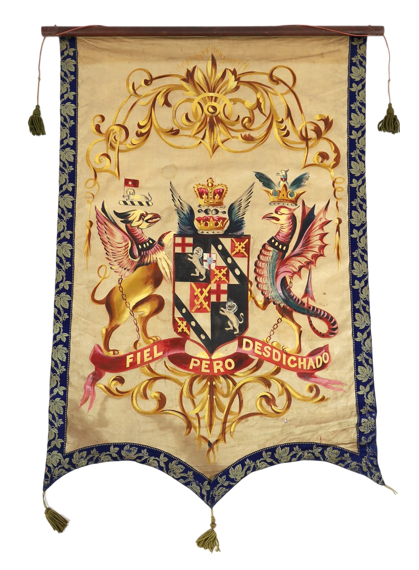 Nine mid 19th century Royal heraldic banners, each approximately 150cms x 50cm